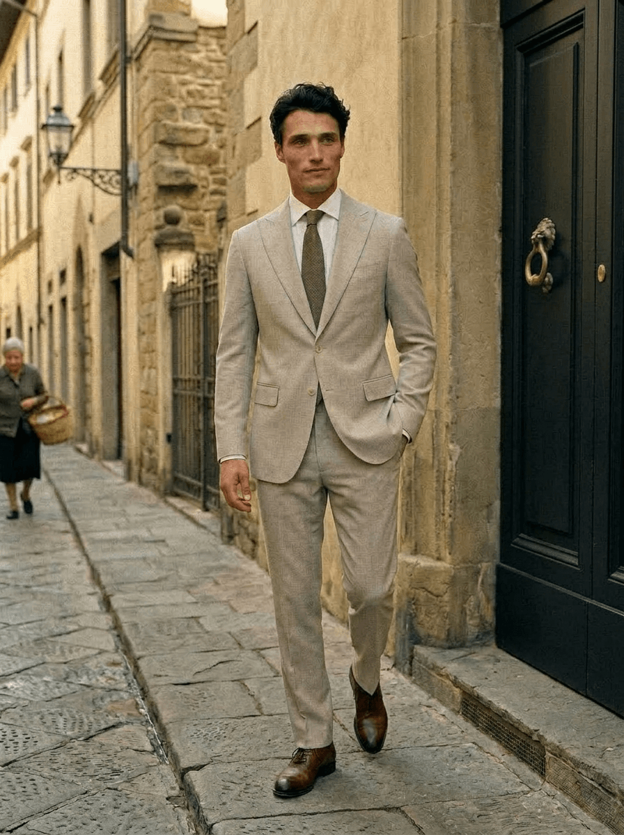 Location costume mariage beige 2 pièces — Le Vestiaire Blatin Clermont-Ferrand