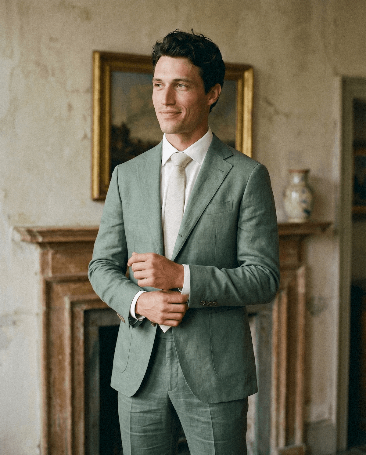 Location costume mariage vert sauge à Clermont-Ferrand - Le Vestiaire Blatin